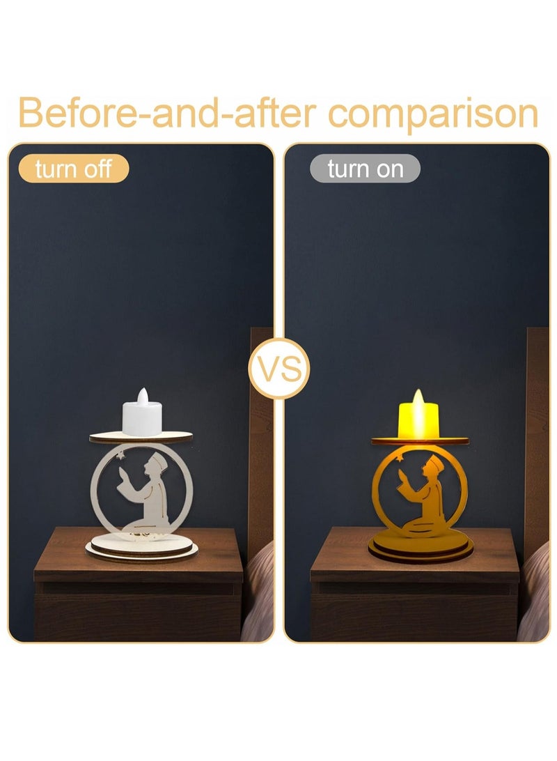 LOOPITYS Ramadan Decorative LED Candles, with three styles in one package: Ramadan Decorative LED Candle with Wooden Base, Wooden Candlestick with LED Candle, Muslim LED Candle, Wooden Lamp for Ramadan Decoration - Image 3