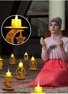 LOOPITYS Ramadan Decorative LED Candles, with three styles in one package: Ramadan Decorative LED Candle with Wooden Base, Wooden Candlestick with LED Candle, Muslim LED Candle, Wooden Lamp for Ramadan Decoration  - Image 4