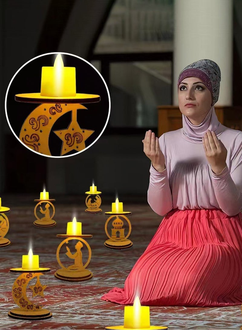 LOOPITYS Ramadan Decorative LED Candles, with three styles in one package: Ramadan Decorative LED Candle with Wooden Base, Wooden Candlestick with LED Candle, Muslim LED Candle, Wooden Lamp for Ramadan Decoration - Image 4