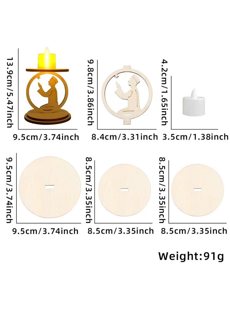 LOOPITYS Ramadan Decorative LED Candles, with three styles in one package: Ramadan Decorative LED Candle with Wooden Base, Wooden Candlestick with LED Candle, Muslim LED Candle, Wooden Lamp for Ramadan Decoration - Image 5