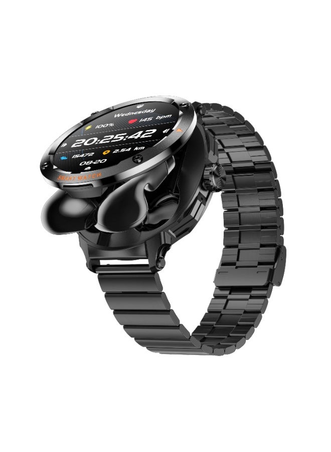 ساعة ذكية مع سماعات أذن 2 في 1 ساعة ذكية لاسلكية مزودة بسماعات بلوتوث، شاشة لمس عالية الدقة كبيرة 1.47 بوصة، NFC، جهاز تتبع اللياقة البدنية والصحة والنوم، مشغل تحكم بالموسيقى، أوضاع رياضية للمكتب والمنزل والرياضة في الهواء الطلق - Image 1