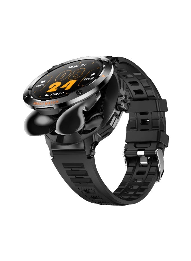 ساعة ذكية مع سماعات أذن 2 في 1 ساعة ذكية لاسلكية مزودة بسماعات بلوتوث، شاشة لمس عالية الدقة كبيرة 1.47 بوصة، NFC، جهاز تتبع اللياقة البدنية والصحة والنوم، مشغل تحكم بالموسيقى، أوضاع رياضية للمكتب والمنزل والرياضة في الهواء الطلق - Image 3