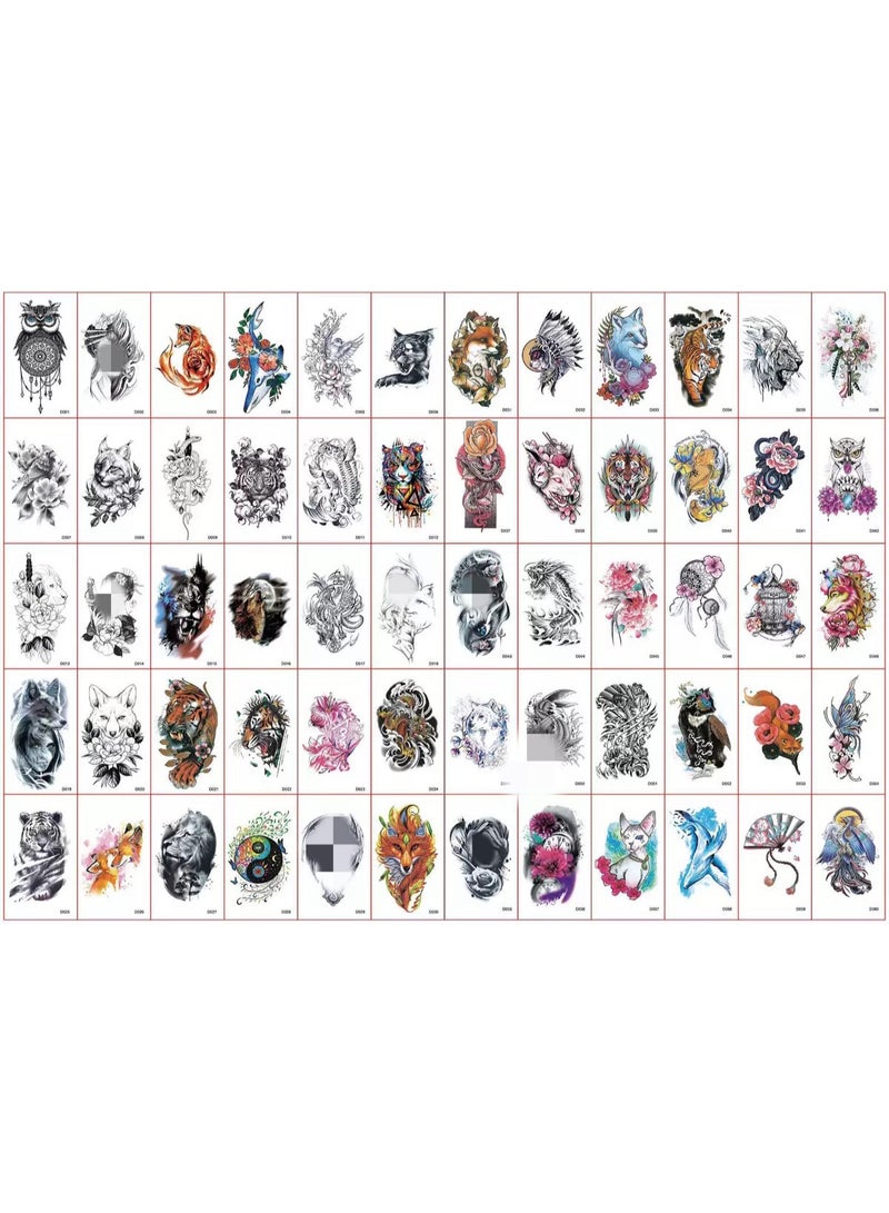 سنسيب الوشم المؤقت Synsyb ، مجموعة كبيرة من تصميمات الحيوانات والزهور المقاومة للماء ، نقل الفن الأسود والملون للرجال والنساء - Image 2