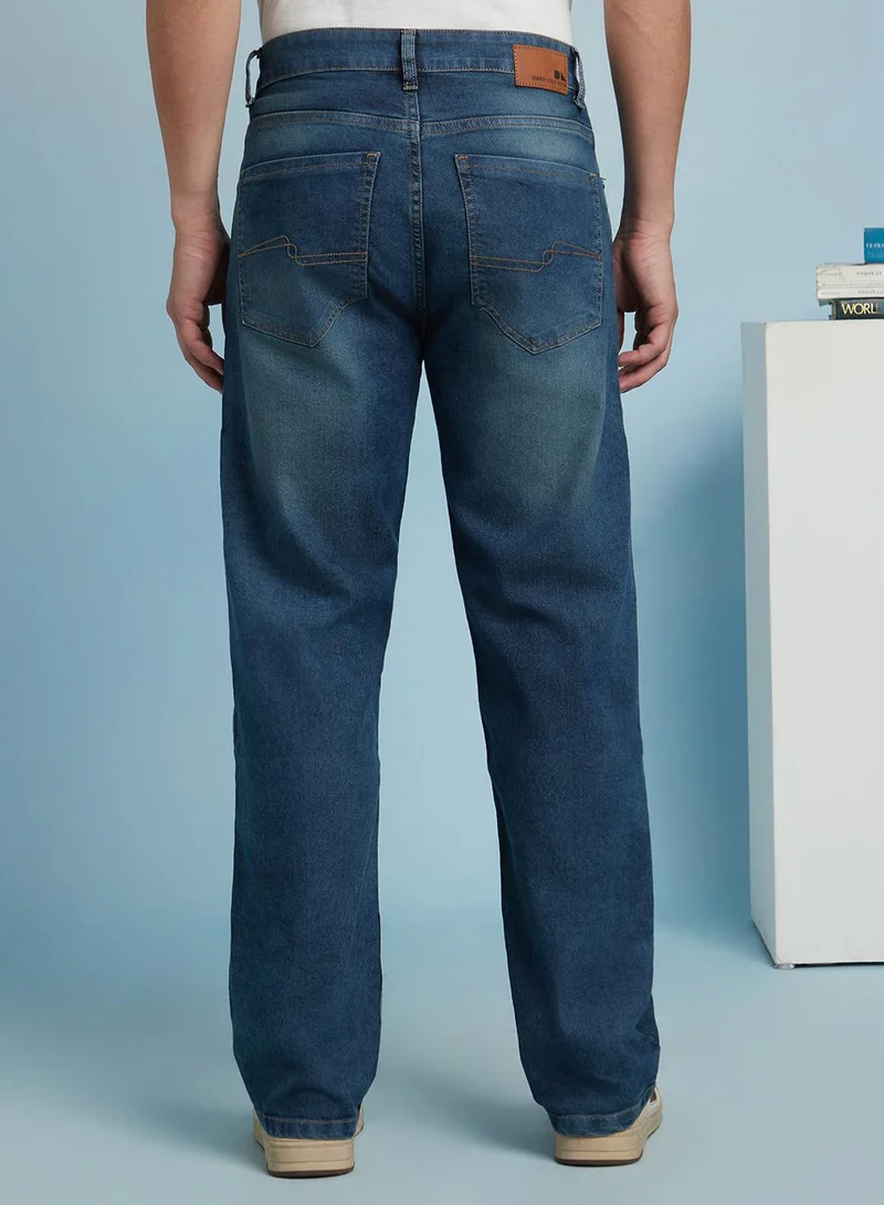 Dennis Lingo Men's Indigo Cotton Blend Solid Full Length Relaxed Jeans