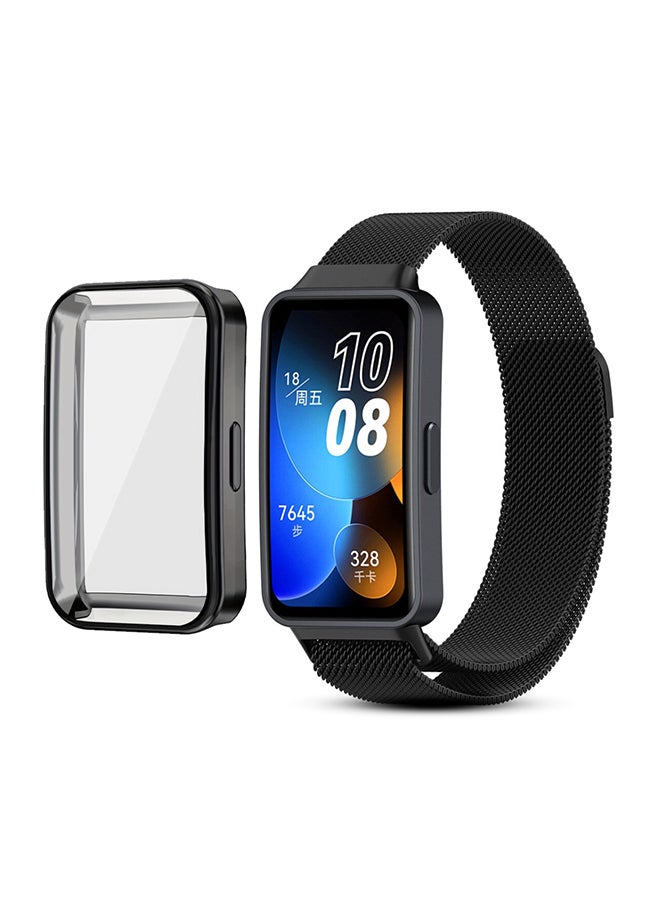 O Ozone - Milanese Straps For Huawei Band 8 | Band 9 With TPU Watch Case, Magnetic Stainless Steel Mesh Replacement Strap for Women Men- Black - Image 1