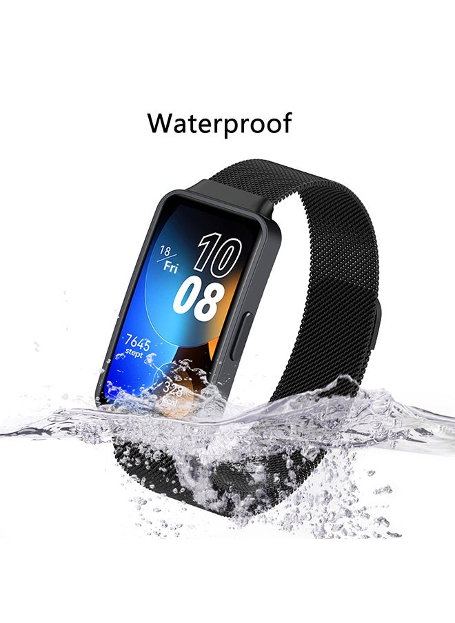 O Ozone - Milanese Straps For Huawei Band 8 | Band 9 With TPU Watch Case, Magnetic Stainless Steel Mesh Replacement Strap for Women Men- Black - Image 1