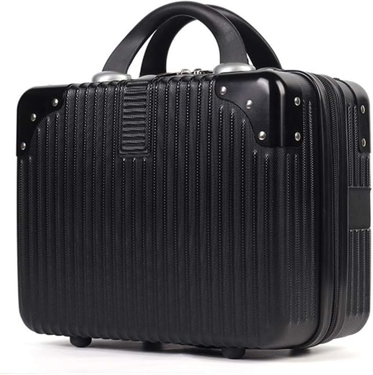 FALMAGU Portable Hard Shell Cosmetic Bag Travel Case, Small Travel Hand Luggage with Elastic Band, Mini Abs Carrying Makeup Case Suitcase (B-Black) - Image 1