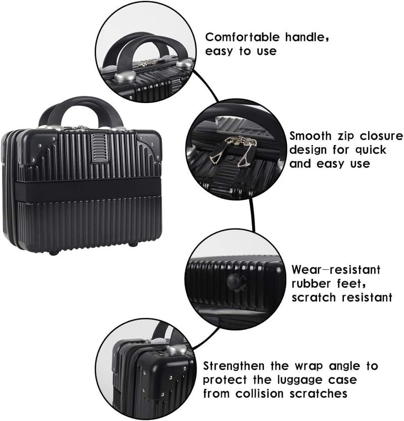 FALMAGU Portable Hard Shell Cosmetic Bag Travel Case, Small Travel Hand Luggage with Elastic Band, Mini Abs Carrying Makeup Case Suitcase (B-Black) - Image 5