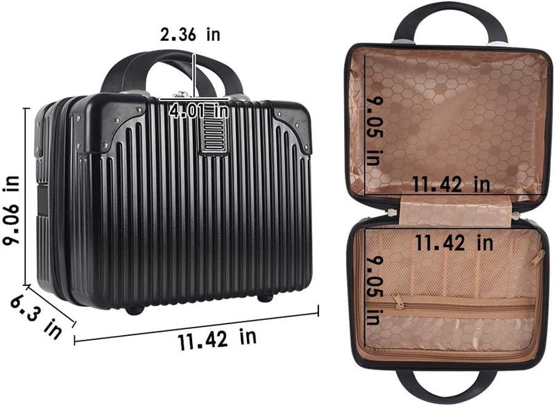 FALMAGU Portable Hard Shell Cosmetic Bag Travel Case, Small Travel Hand Luggage with Elastic Band, Mini Abs Carrying Makeup Case Suitcase (B-Black) - Image 2