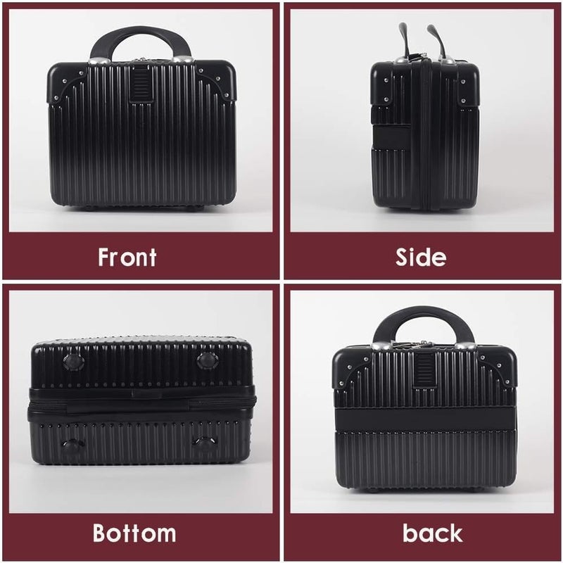 FALMAGU Portable Hard Shell Cosmetic Bag Travel Case, Small Travel Hand Luggage with Elastic Band, Mini Abs Carrying Makeup Case Suitcase (B-Black) - Image 4
