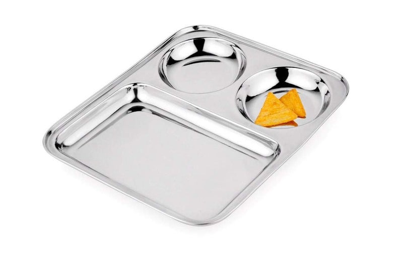 INDOROX Bhojan Thal 3 in 1 Partition Plate | Snacks Plate | Dinner Plates Vatika Bhojan Thali Tray Plate (248X290mm) - Image 1