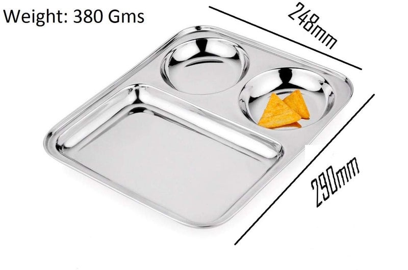 INDOROX Bhojan Thal 3 in 1 Partition Plate | Snacks Plate | Dinner Plates Vatika Bhojan Thali Tray Plate (248X290mm) - Image 3