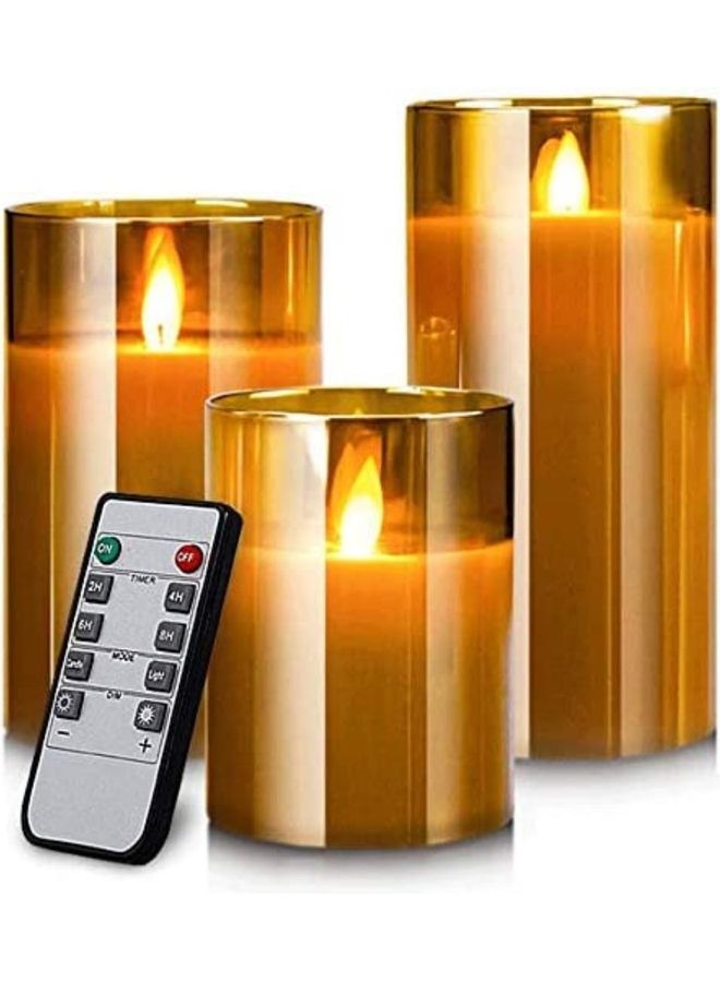 مجموعة شموع بضوء LED بدون لهب من 3 قطع ذهبي - Image 1