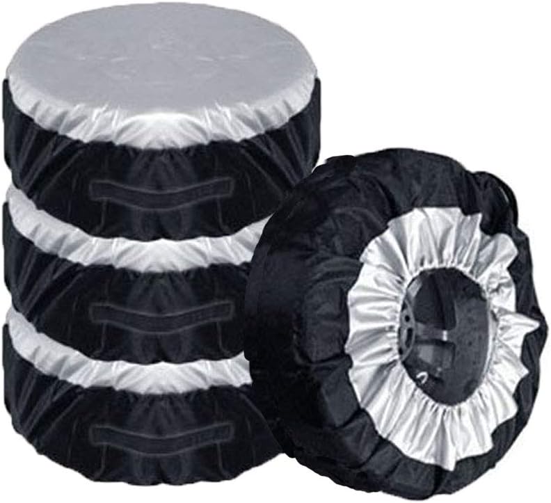 Comily Plus+ 4pcs 210D Polyester Spare Tire Covers - Black/Silver - Image 1