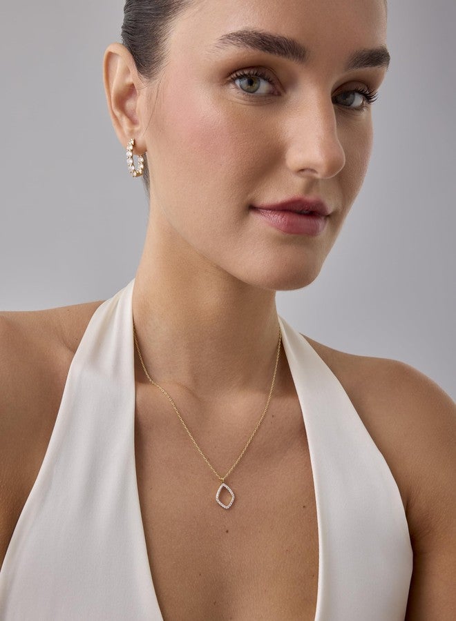 PAVOI 14K Yellow Gold Plated Two Toned Mixed Metals Diamond Shaped Dangle Pendant Necklace for Women with Cubic Zirconia | Geometric Necklace - Image 3