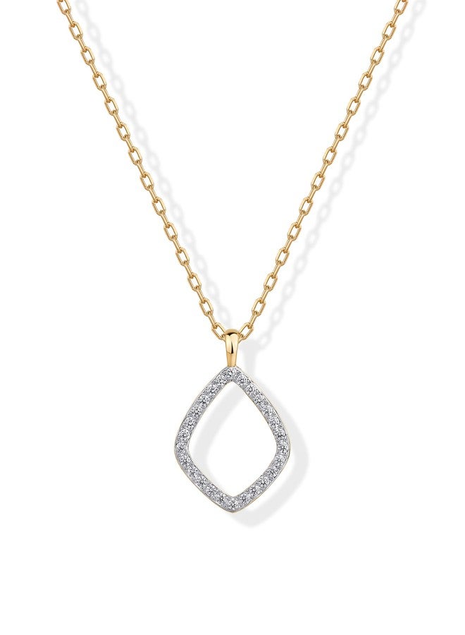 PAVOI 14K Yellow Gold Plated Two Toned Mixed Metals Diamond Shaped Dangle Pendant Necklace for Women with Cubic Zirconia | Geometric Necklace - Image 1