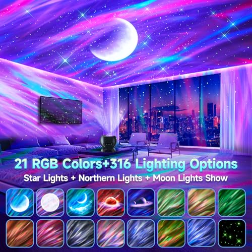 One Fire Northern Lights Projector 7-15 Year Old Boy Birthday Gifts for Him Galaxy Projector for Bedroom, 300+Colors Modes Aurora Light,15White Noise Sound Machine &Bluetooth Star Projector Galaxy Lights - Image 2
