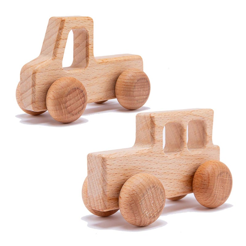 Promise Babe 2PC Truck Shape Wooden Rattles Baby Teether Toys Montessori Inspired Teething Push Toys Perfect Shower Gift for Baby - Image 1