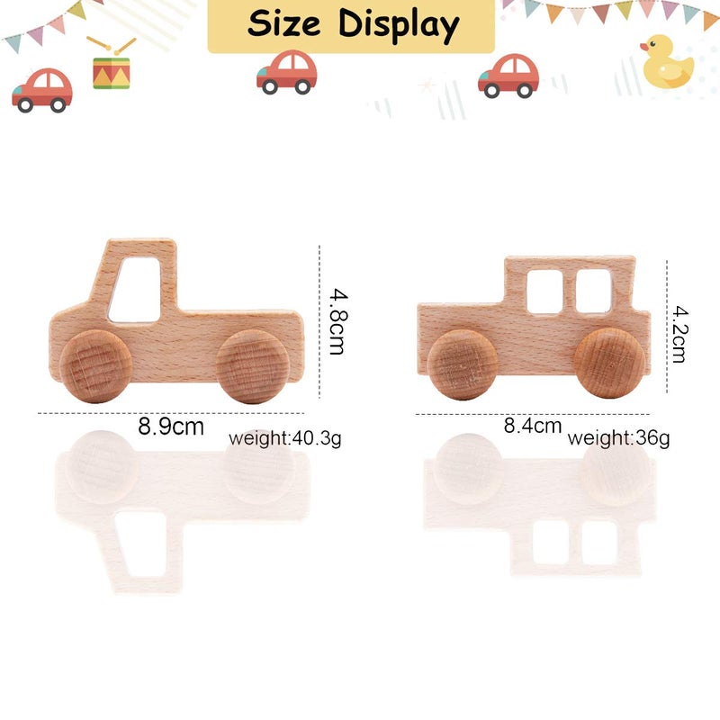 Promise Babe 2PC Truck Shape Wooden Rattles Baby Teether Toys Montessori Inspired Teething Push Toys Perfect Shower Gift for Baby - Image 4
