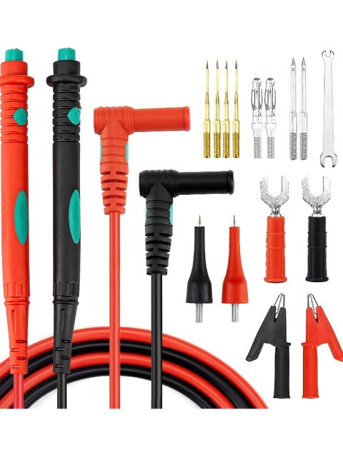 Multimeter Test Leads Kit, Test Leads with Double Insulated Anti-Slip Hand Grips, Replaceable Test Probes Set of 16 (Crocodile Clips, Spade Terminal, Banana Plug, Cooper-plated Sharp Tips)