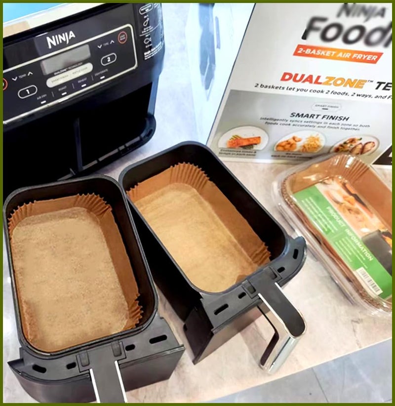 mutvle Air Fryer Liners for bella 4Qt Slim Air Fryer, Bella Air Fryer Accessories, Parchment Paper Liners Disposable Rectangular for Ninja Foodi 2-Basket, Instant Pot Vortex Plus, PowerXL Vortex(100Pcs) - Image 3