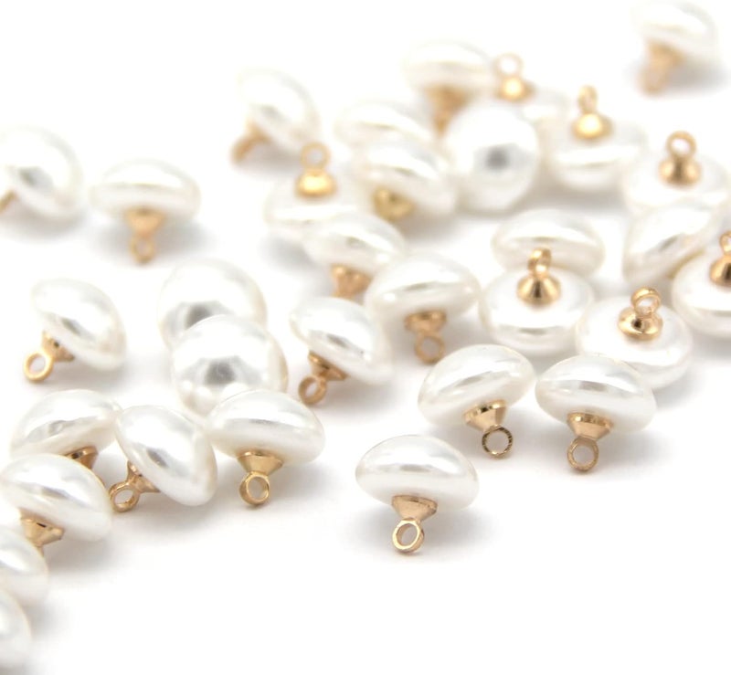 10mm semicircle mushroom-shaped imitation pearl buttons 40-piece package (suitable for sewing, shirts, skirts, wedding dresses, jewelry decoration and handmade DIY) gold - Image 2