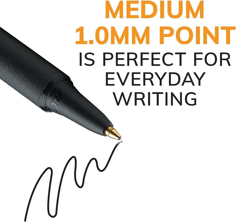 BIC Soft Feel Retractable Ballpoint Pen - Black Body, Black Ink, Pack of 12 - Image 4