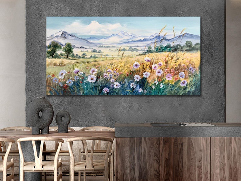 Anolyfi Rustic Farmhouse Canvas Wall Art Large Abstract Wildflower Landscape Painting Florals Mountain Picture, Textured Artwork Framed for Living Room Bedroom Bathroom Office Home Decor 40"x20" - Image 4