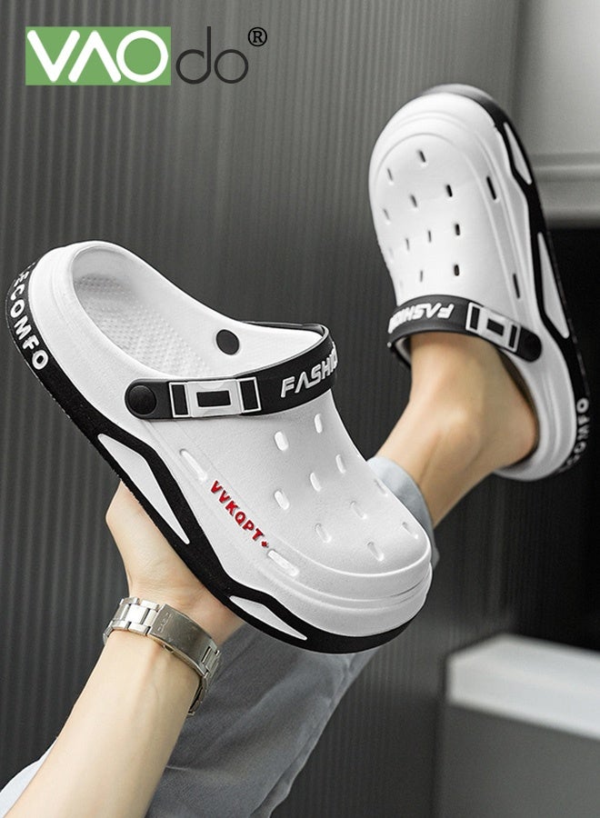 فاو دو قباقيب رجالية كاجوال، قباقيب داعمة للقوس، صنادل خارجية سهلة الارتداء، أحذية شاطئ مائية خفيفة الوزن غير قابلة للانزلاق وجيدة التهوية، شباشب خارجية عصرية باللون الأبيض - Image 2