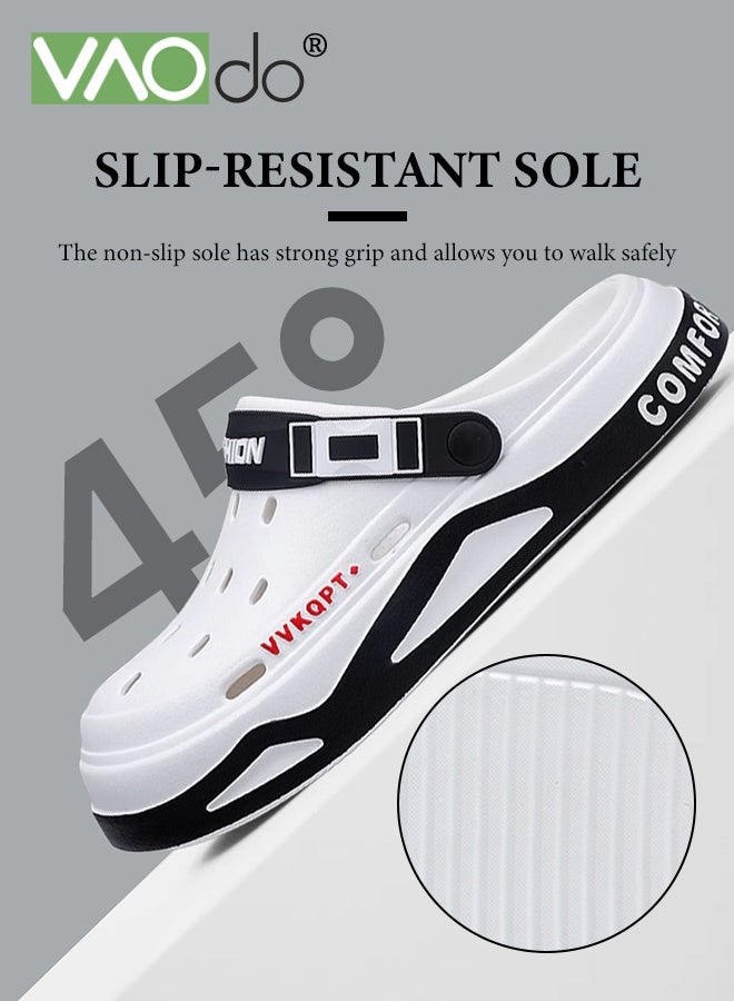 فاو دو قباقيب رجالية كاجوال، قباقيب داعمة للقوس، صنادل خارجية سهلة الارتداء، أحذية شاطئ مائية خفيفة الوزن غير قابلة للانزلاق وجيدة التهوية، شباشب خارجية عصرية باللون الأبيض - Image 3