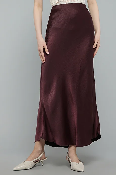 أر أند بي Solid Satin Skirt with Zipper Closure