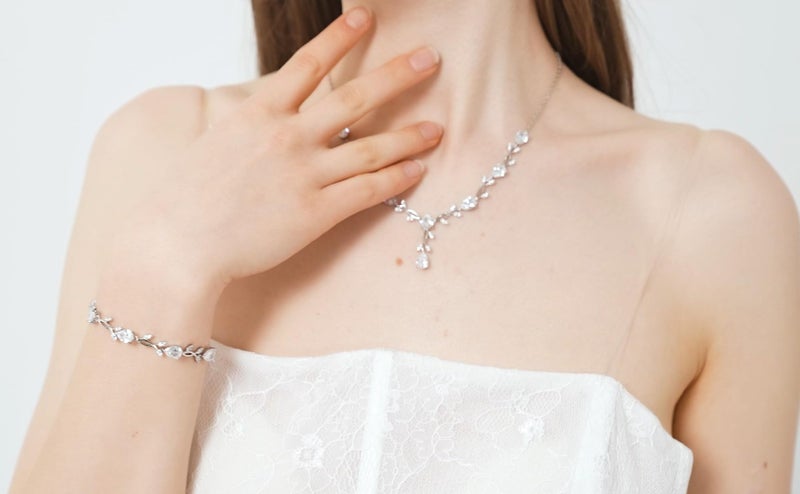 GZWHD Bridal Jewelry Sets for Wedding Bridesmaid Accessories Necklace Bracelet Earrings Set for Bride Silver Jewelry Set for Women Party Prom - Image 2