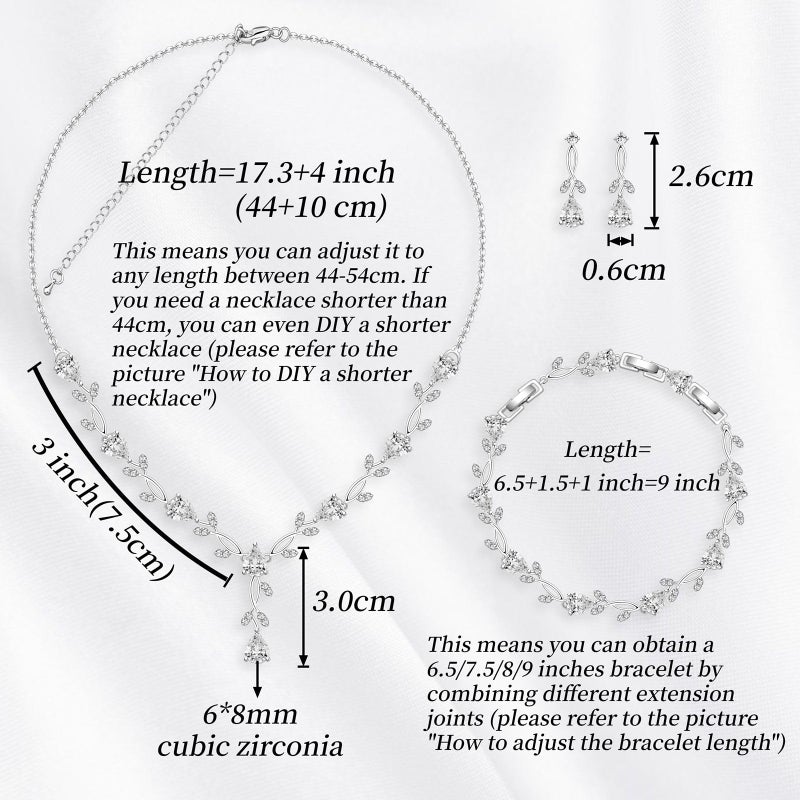 GZWHD Bridal Jewelry Sets for Wedding Bridesmaid Accessories Necklace Bracelet Earrings Set for Bride Silver Jewelry Set for Women Party Prom - Image 5