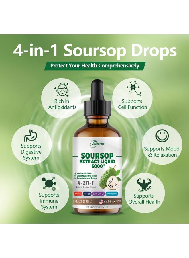 VitaHarbor 4-in-1 Soursop Bitters Liquid, Soursop Oil with Sea Moss & Black Seed Oil & Ashwagandha, for Immune & Digestive & Cell Support, Sugar-Free | Non-GMO | Vegan (2 Fl oz) Slightly Sweet Flavor  - Image 2