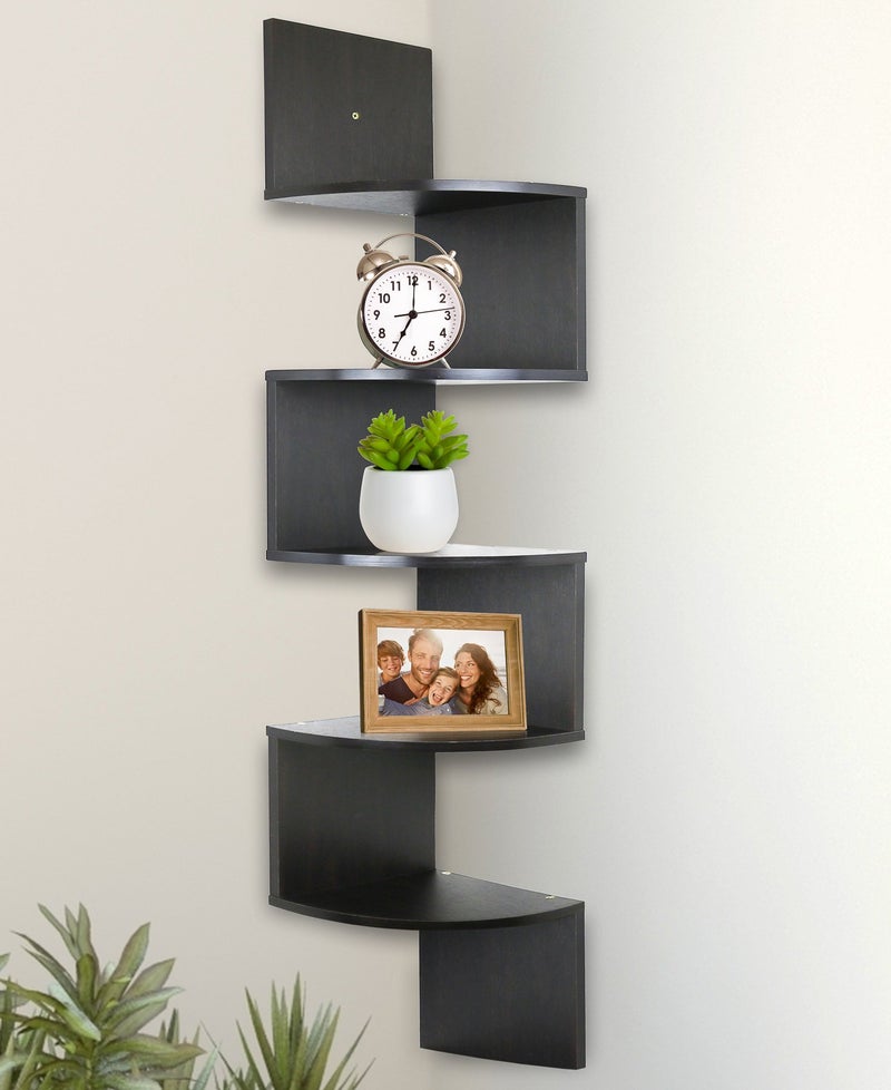 Greenco Corner Shelf, 5 Tier Shelves for Wall Storage, Easy-to-Assemble Floating Wall Mount Shelves for Offices, Bedrooms, Bathrooms, Kitchens, Living Rooms and Dorm Rooms, Espresso Finish - Image 1