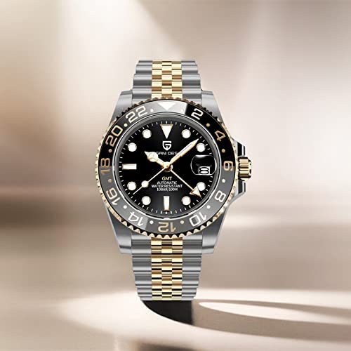 PAGRNE DESIGN ساعة رجال باجاني ديزاين GMT للرجال أوتوماتيكية 40MM تاريخ 100M مقاومة للماء من الفولاذ المقاوم للصدأ زجاج ياقوتي ميكانيكية ساعة معصم PD-1662 (5 غرف ذهبية) - Image 5