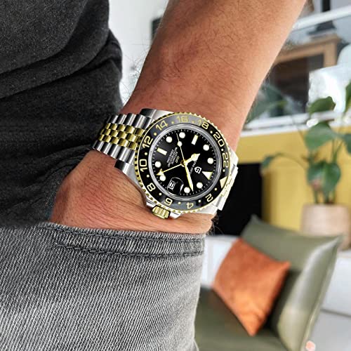 PAGRNE DESIGN ساعة رجال باجاني ديزاين GMT للرجال أوتوماتيكية 40MM تاريخ 100M مقاومة للماء من الفولاذ المقاوم للصدأ زجاج ياقوتي ميكانيكية ساعة معصم PD-1662 (5 غرف ذهبية) - Image 2