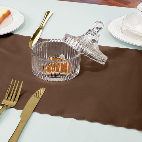 Eychei Set of 5 Chocolate Brown Satin Table Runners, 12" x 108" Long Bright & Smooth Table Runner with Scalloped Edges, Satin Table Cloth Table Runner Decor for Wedding, Party, Banquet - Image 5