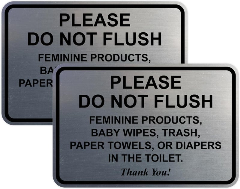 All Quality Classic Framed Please Do Not Flush Thank You Bathroom Etiquette Sign - Laser-Engraved Lettering | Durable ABS Plastic | Vibrant Colors - 5" x 7" (Brushed Silver) 2 Pack - Image 1