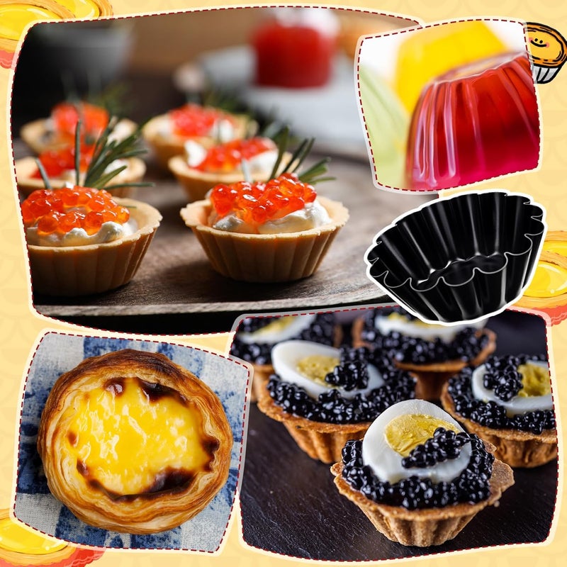 LemonRoad 16 Pcs Egg Tart Molds, Non-stick Carbon Steel Tart Pans, Mini Pie Moulds, Muffin Cupcake Pudding Baking Cup Maker - for Pies, Chinese Egg Tarts, Cakes (2.6 Inch) - Image 5