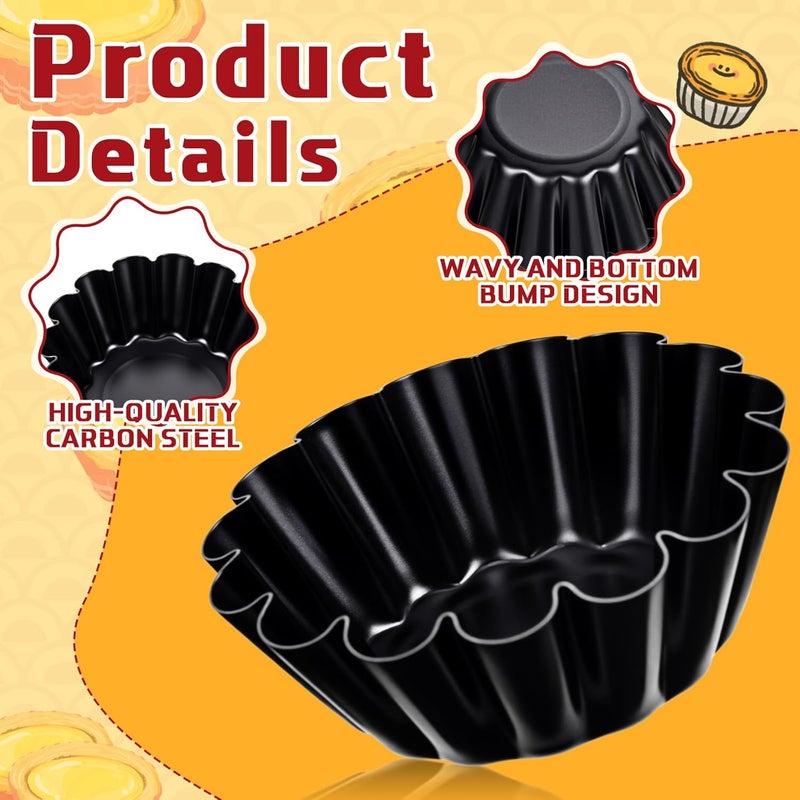 LemonRoad 16 Pcs Egg Tart Molds, Non-stick Carbon Steel Tart Pans, Mini Pie Moulds, Muffin Cupcake Pudding Baking Cup Maker - for Pies, Chinese Egg Tarts, Cakes (2.6 Inch) - Image 3
