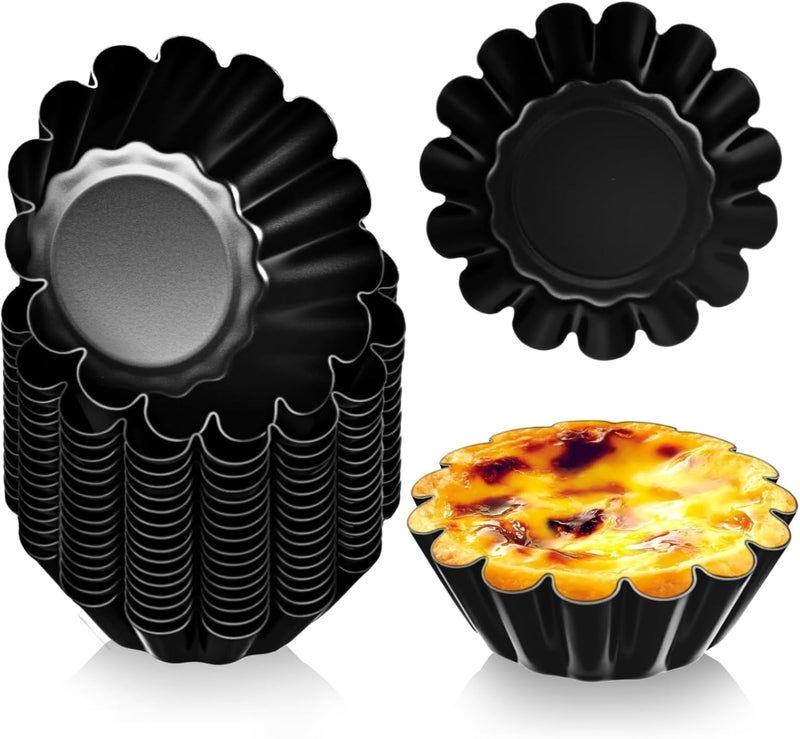 LemonRoad 16 Pcs Egg Tart Molds, Non-stick Carbon Steel Tart Pans, Mini Pie Moulds, Muffin Cupcake Pudding Baking Cup Maker - for Pies, Chinese Egg Tarts, Cakes (2.6 Inch) - Image 1
