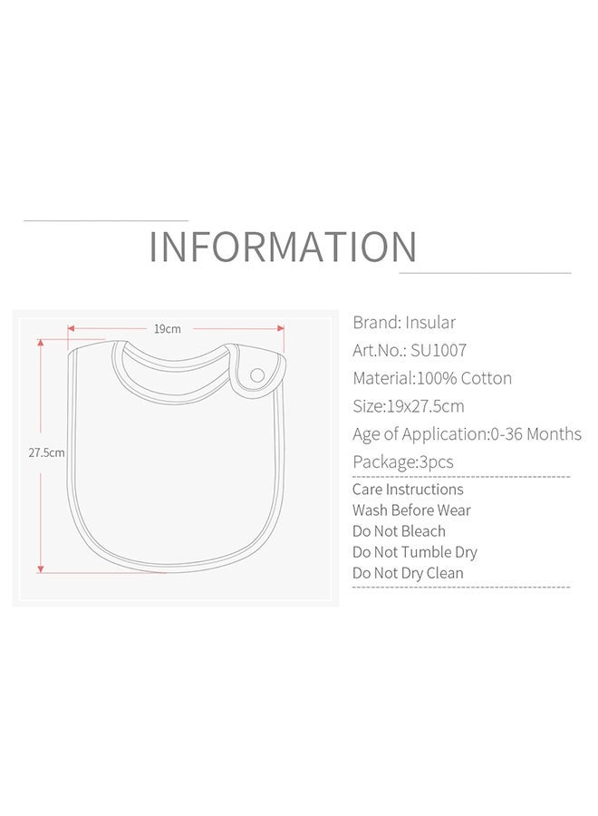 insular 3 قطع من المرايل القطنية الناعمة الصديقة للبشرة مع تطريز حيوانات لطيفة للأطفال - Image 3