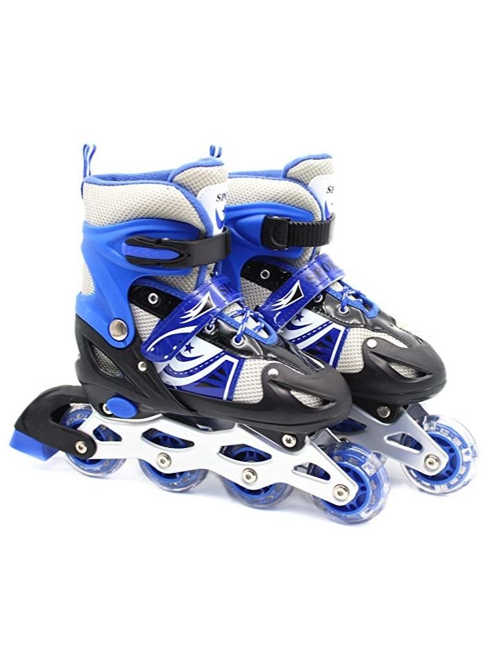 EASY FUTURE Inline Skates Adjustable Size Roller Skates with Flashing Wheels for Outdoor Indoor Children Skate Shoes for Boys and Girls Small, Medium and Large Size Blue Colour  - Image 1