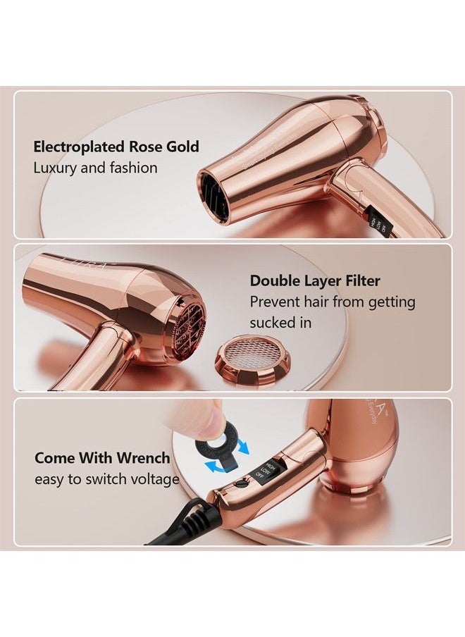 LURA Mini Portable Travel Hair Dryer:Dual Voltage Small Lightweight Blow Dryer with EU Plug,1200W Compact Hairdryer with Folding Handle,with Concentrator&Diffuser Attachment,for Women and Men  - Image 2