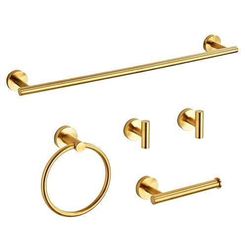 KUUBTH Brusehd Dark Gold Bathroom Hardware Set 5 Piece with Towel Racks for Bathroom, SUS304 Stainless Steel Bath Towel Bar Set, 24 Inch Wall Mounted Accessories Kit… - Image 1