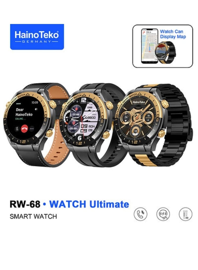 Haino Teko Smart Watch RW-68 Round Screen AMOLED Display with 3 Pair Straps and Wireless Charger and Watch Can Display Map - Image 1