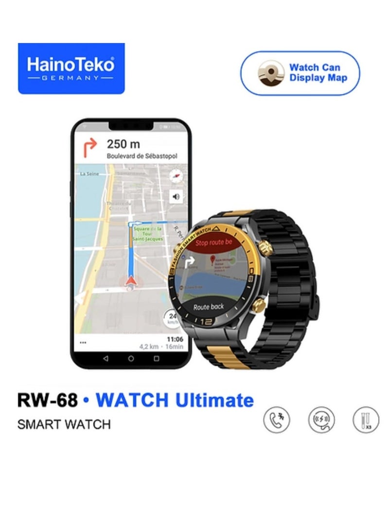Haino Teko Smart Watch RW-68 Round Screen AMOLED Display with 3 Pair Straps and Wireless Charger and Watch Can Display Map - Image 2