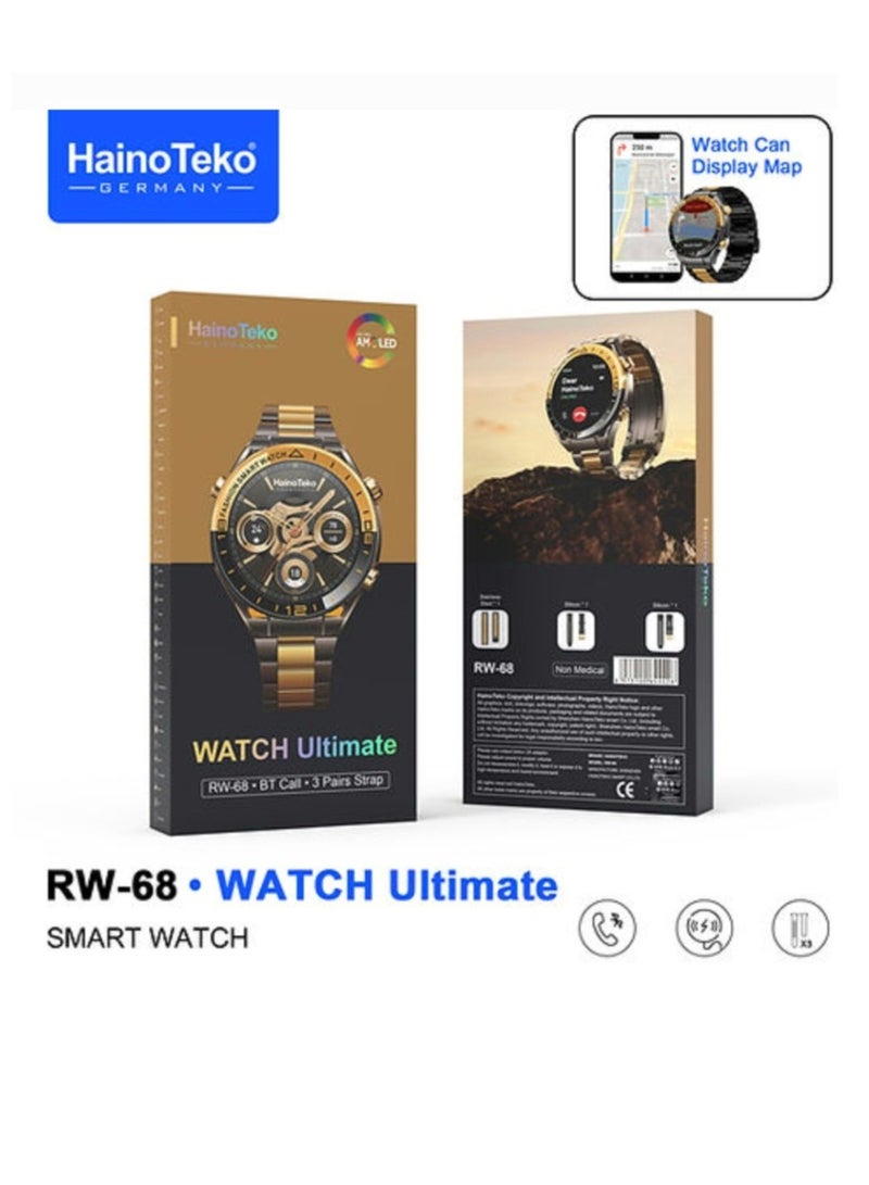 Haino Teko Smart Watch RW-68 Round Screen AMOLED Display with 3 Pair Straps and Wireless Charger and Watch Can Display Map - Image 4