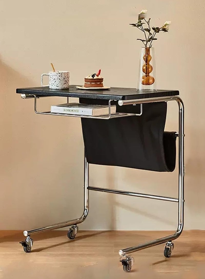 XiuWoo C-Shaped End Table, Sofa Side Table with Rotating Wheels, Rolling End Table with Storage, Small Couch Side Table for Bedroom, Tray Table for Living Room, Office - Image 1